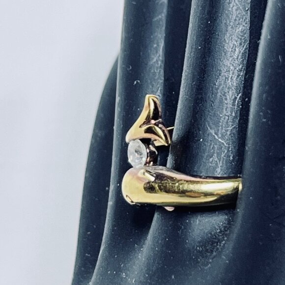 Rs Covenant Gold Tone And Rhinestone Dolphin Ring Signed (R381) - Picture 5 of 7